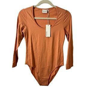 Richer Poorer Long Sleeve Scoop Neck Bodysuit Clay Orange Women's Size L